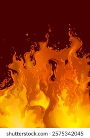 Flame, blaze, bonfire, fire sparks effect background on dark vector illustration design.