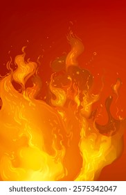 Flame, blaze, bonfire, fire sparks effect background on dark vector illustration design.