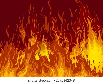 Flame, blaze, bonfire, fire sparks effect background on dark vector illustration design.