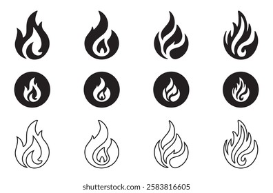 Flame bonfire sign, campfire symbol, burn graphic element. Fire icon collection. Fire flame symbol. Illustration EPS 10