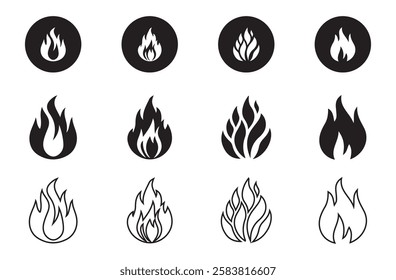 Flame bonfire sign, campfire symbol, burn graphic element. Fire icon collection. Fire flame symbol. Illustration EPS 10