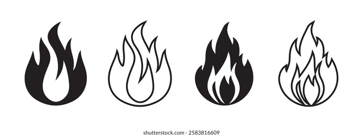 Flame bonfire sign, campfire symbol, burn graphic element. Fire icon collection. Fire flame symbol. Illustration EPS 10