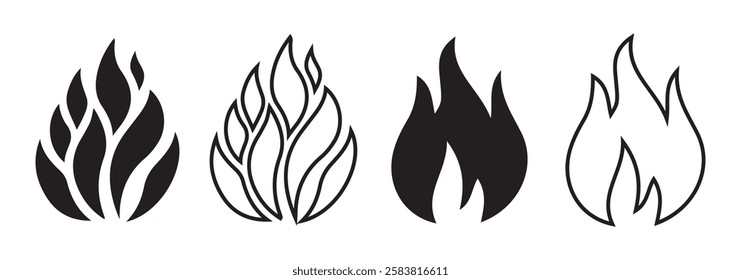 Flame bonfire sign, campfire symbol, burn graphic element. Fire icon collection. Fire flame symbol. Illustration EPS 10