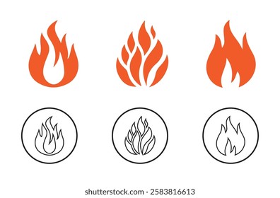 Flame bonfire sign, campfire symbol, burn graphic element. Fire icon collection. Fire flame symbol. Illustration EPS 10