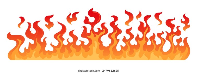 Flame border. Cartoon burning fire element, burning flame border frame flat vector illustration. Fire burning divider on white