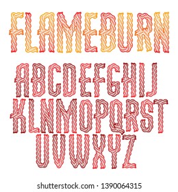 flame burn fon vector letters set