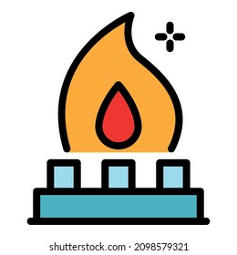 Flame in burner icon. Outline flame in burner vector icon color flat isolated