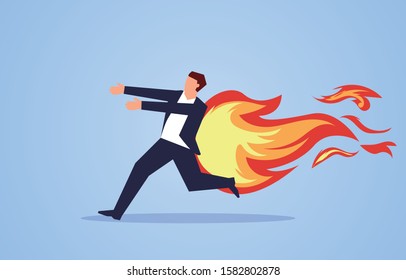 A flame was burning behind the businessman
