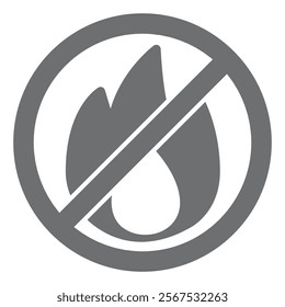 Flame, burning fire ban solid icon, prohibited elements concept. Vector graphics. Open fire flame forbidden sign on white background, glyph style icon for mobile or web design