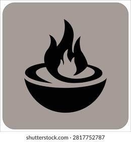Flame burning upward inside a round container silhouette graphic