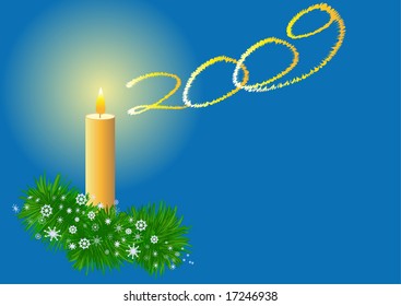 flame of the candle illuminates blue background and numerals