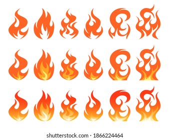 Flame cartoon set. Simple vector illustration of a fire isolated on a white background.