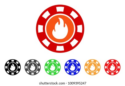 Flame Casino Chip icon. Vector illustration style is a flat iconic flame casino chip symbol with grey, yellow, green, blue, red, black color versions. Designed for web and software interfaces.