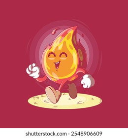 A Flame Character walking and smiling vector illustration. Mascot, fire design concept.