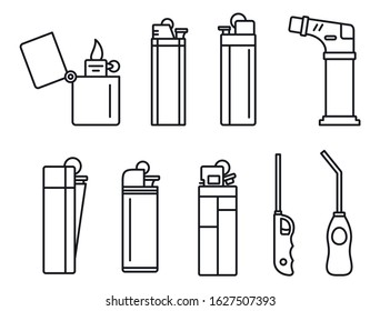 Flame cigarette lighter icons set. Outline set of flame cigarette lighter vector icons for web design isolated on white background