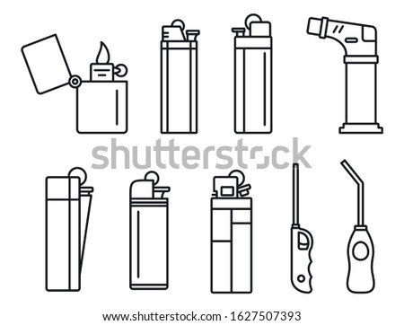 Flame cigarette lighter icons set. Outline set of flame cigarette lighter vector icons for web design isolated on white background