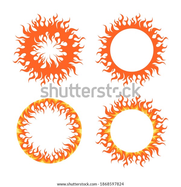 Flame\
circles set. Round fire frames for designs. Vector illustration\
isolated on a white background in cartoon\
style.