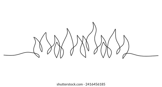 Flame in continuous one line drawing. Background abstract fire.