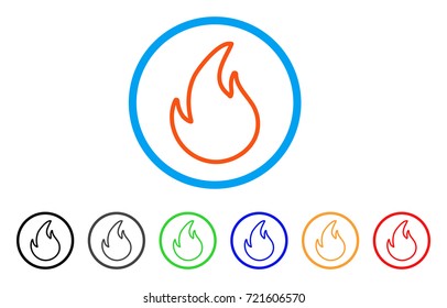 Flame Contour rounded icon. Style is a flat flame contour orange symbol inside light blue circle with black, gray, green, blue, red, orange versions. Vector designed for web and software interfaces.