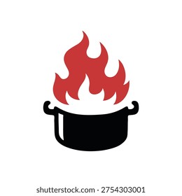 Flame cooking pot logo concept. Kitchen pot design illustration, vector.