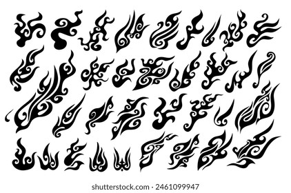 Flame decal. tribal fire symbol design. fire flame vector illustration. Tribal fire vinyl stickers for transportation. Burning element with curves for vehicle. y2k gothic flame stickers.