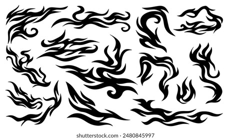 Flame decal. tribal fire symbol design. fire flame vector illustration. Tribal fire vinyl stickers for transportation. Burning element with curves for vehicle. y2k gothic flame stickers.