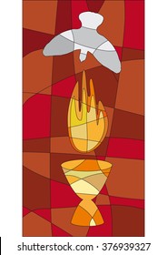 A flame and a dove as symbols for pentecost