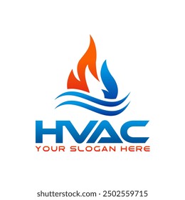 Flame and drop water, cooling and heating logo template. Plumbing, heating vector