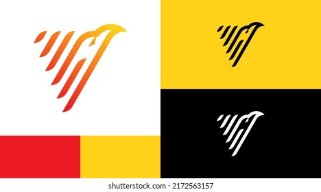 Flame Eagle with Stripe Line Logo Design Concept 