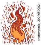 Flame. Editable hand drawn illustration. Vector engraving. Isolated on white background. 8 EPS