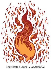 Flame. Editable hand drawn illustration. Vector engraving. Isolated on white background. 8 EPS