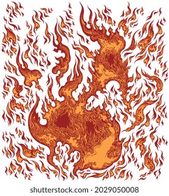 Flame. Editable hand drawn illustration. Vector engraving. Isolated on white background. 8 EPS