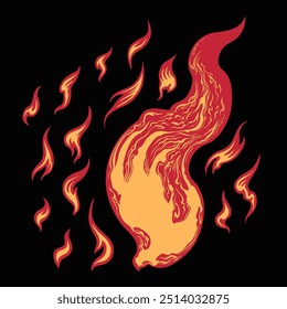 Flame. Editable hand drawn illustration. Vector vintage engraving. Isolated on black background. 8 EPS