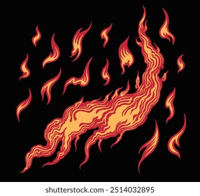 Flame. Editable hand drawn illustration. Vector vintage engraving. Isolated on black background. 8 EPS