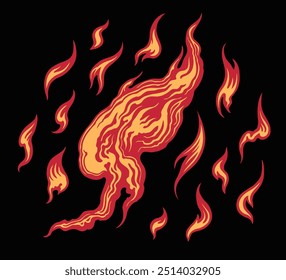 Flame. Editable hand drawn illustration. Vector vintage engraving. Isolated on black background. 8 EPS