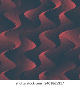 Flame Effect Vector Seamless Pattern Trend Red Colour Striking Abstract Background. Crimson Wavy Structure Endless Graphic Repetitive Wallpaper Subtle Dot Work Texture. Half Tone Art Illustration