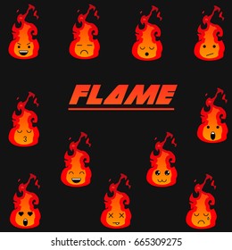 Flame emojis. A set of smiley stickers. Fire