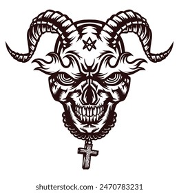 Flame Evil Demon Skull Line Art Illustration