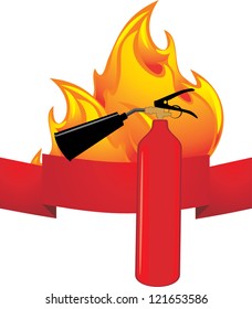 Flame and extinguisher. Icon. Vector