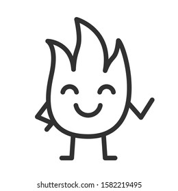 flame with face, funny, linear icon. Editable stroke