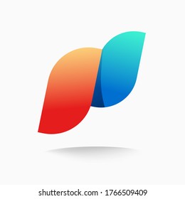 Flame file abstract logotype in orange blue gradient color or idea of creative sharp flow wave colorful logo element template design vector symbol, concept of energy or power modern icon