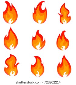 Flame, fire, bonfire, cartoon vector