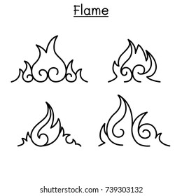 Flame, fire, burn vector in thin line style
