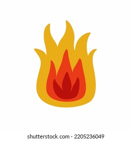 Una llama de fuego al estilo de las caricaturas dibujada a mano sobre un fondo blanco. Ilustración del vector