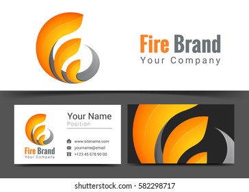 Flame Fire Corporate Logo and Business Card Sign Template. Creative Design with Colorful Logotype Visual Identity Composition Made of Multicolored Element. Vector Illustration.