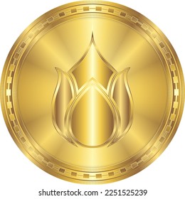 Flame Fire Element Symbol Glowing Metal Round Gold Coin Digital Currency Icon Isolated on White Background Vector Illustration for Horoscope, Astrology.