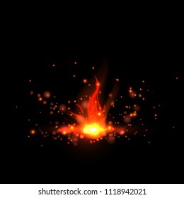 Flame of the fire. A fiery flash sparkling in the dark.