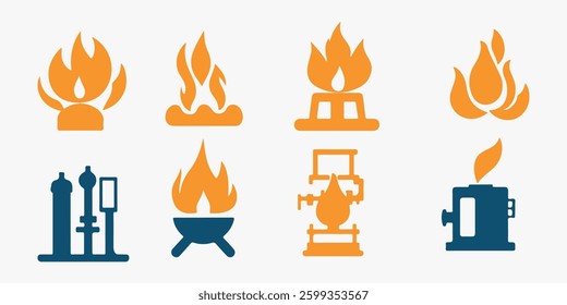 Flame fire gas burner vector icon set illustration for cooking and heating design element collection