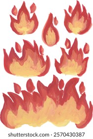 flame fire hot burning hand drawn watercolour illustration