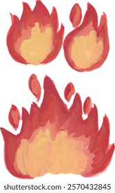 flame fire hot burning hand drawn watercolour illustration
